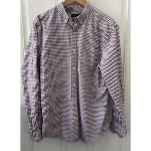 Banana Republic Grant Fit Blue Orange Stretch Pinpoint Oxford Shirt Mens Large